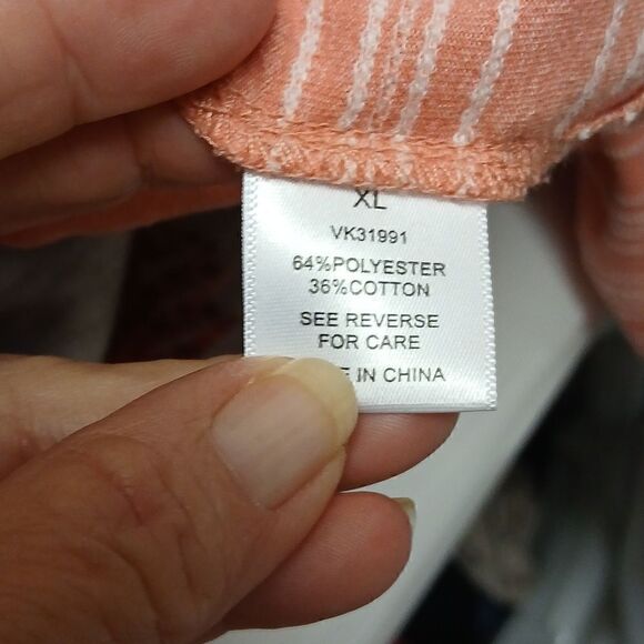 ⭐️5/$25 SALE Adrienne Vittadini Smock Topped, Drawstring Blouse, Melon/White XL - Picture 8 of 9